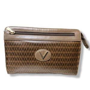 Valentino Brown V-Pattern Monogram Clutch
